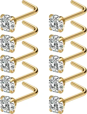Cisyozi 18G Nose Rings Studs Hypoallergenic Nose Piercings 316L Surgical Steel Silver Nose Rings Set L Shaped Nose Nostril Piercing Jewelry for Women Men Diamond CZ 1.5mm 2mm 2.5mm 3mm 3.5mm 4mm