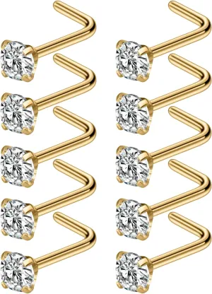 Cisyozi 18G Nose Rings Studs Hypoallergenic Nose Piercings 316L Surgical Steel Silver Nose Rings Set L Shaped Nose Nostril Piercing Jewelry for Women Men Diamond CZ 1.5mm 2mm 2.5mm 3mm 3.5mm 4mm