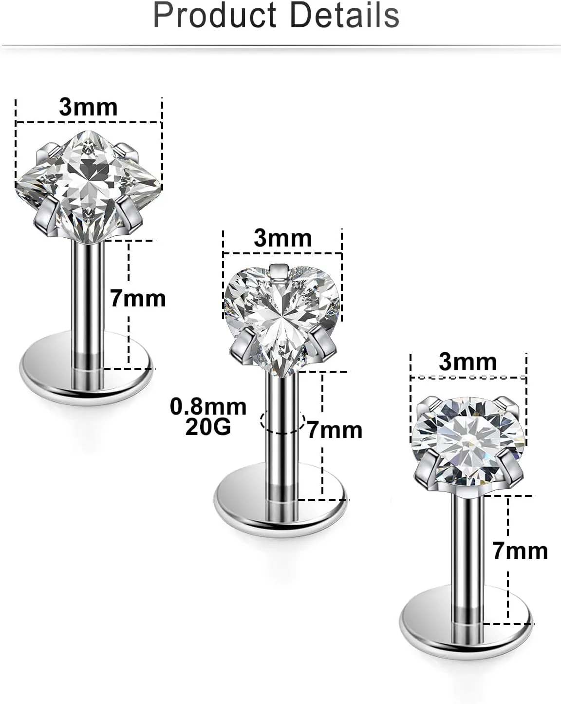 Cisyozi 20G 18G 16G Titanium Flat Back Nose Rings Hypoallergenic Medical Grade Diamond Nose Rings Studs for Women Men Internal Threaded Nose Studs Piercings Jewelry for Sensitive Skin