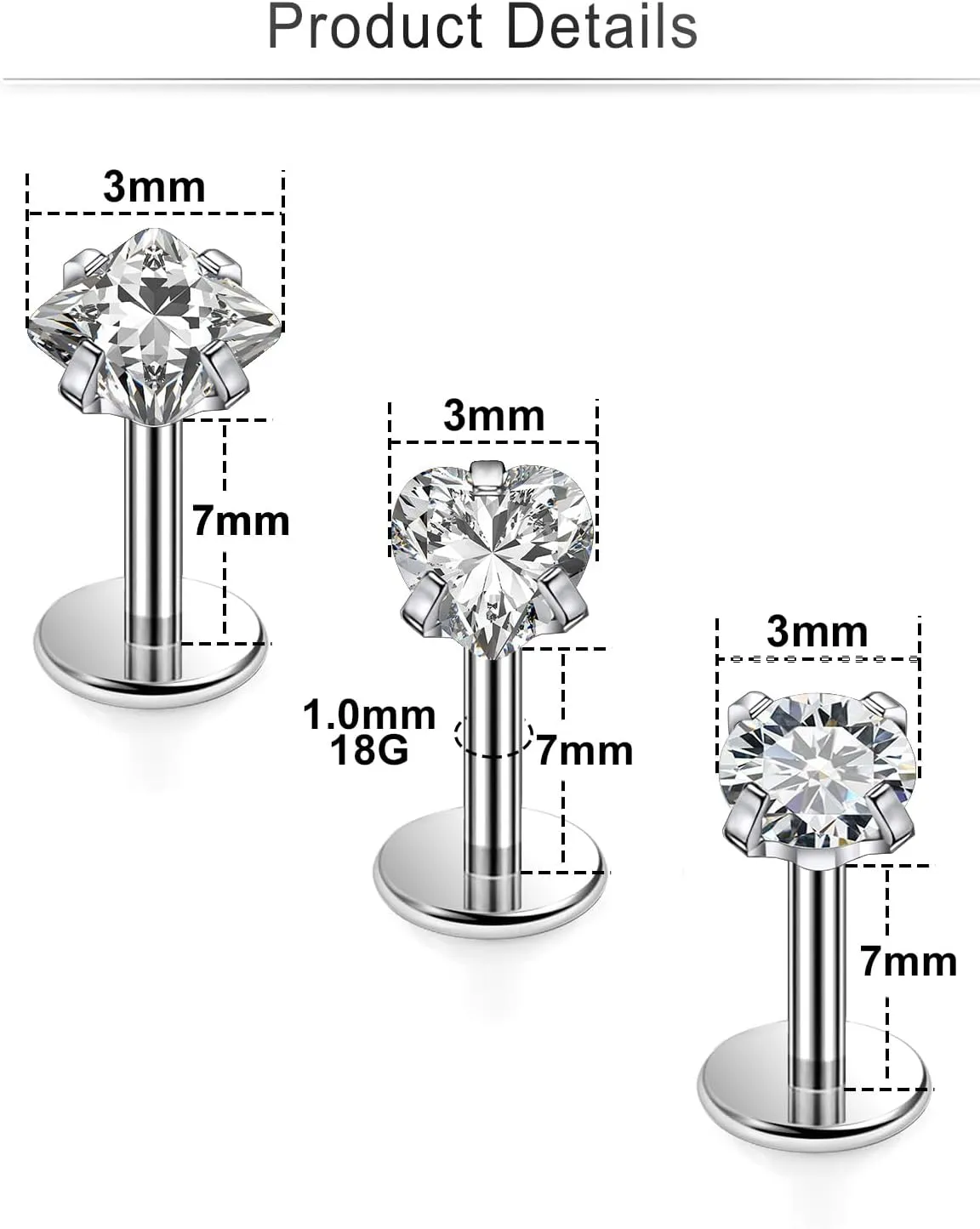 Cisyozi 20G 18G 16G Titanium Flat Back Nose Rings Hypoallergenic Medical Grade Diamond Nose Rings Studs for Women Men Internal Threaded Nose Studs Piercings Jewelry for Sensitive Skin
