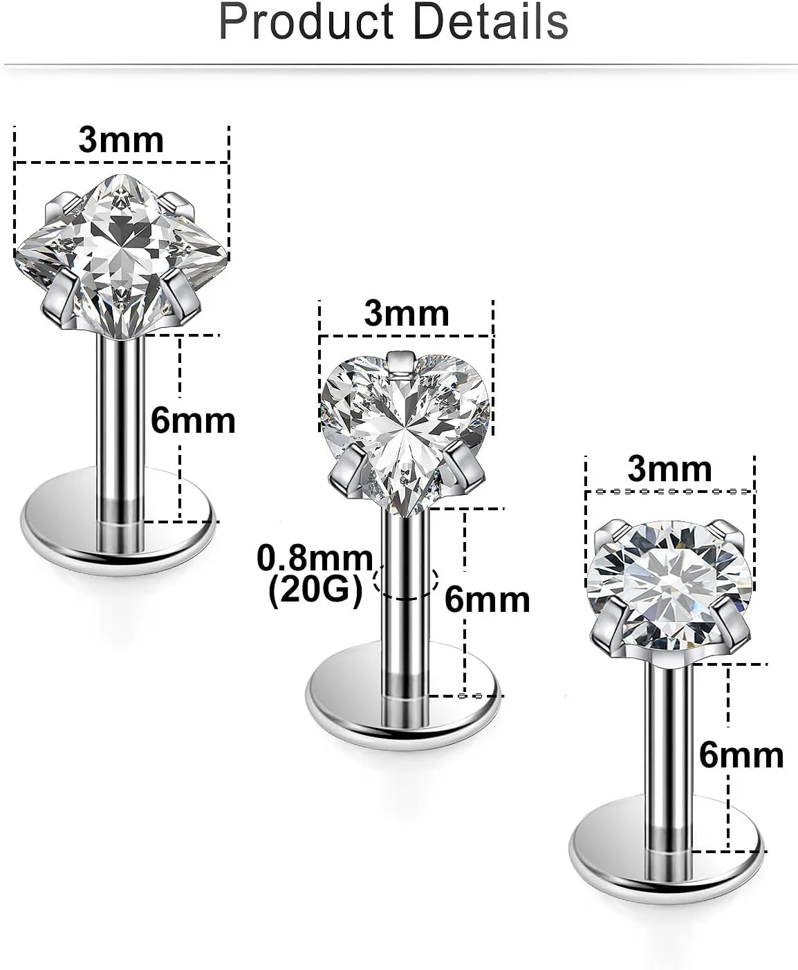Cisyozi 20G 18G 16G Titanium Flat Back Nose Rings Hypoallergenic Medical Grade Diamond Nose Rings Studs for Women Men Internal Threaded Nose Studs Piercings Jewelry for Sensitive Skin
