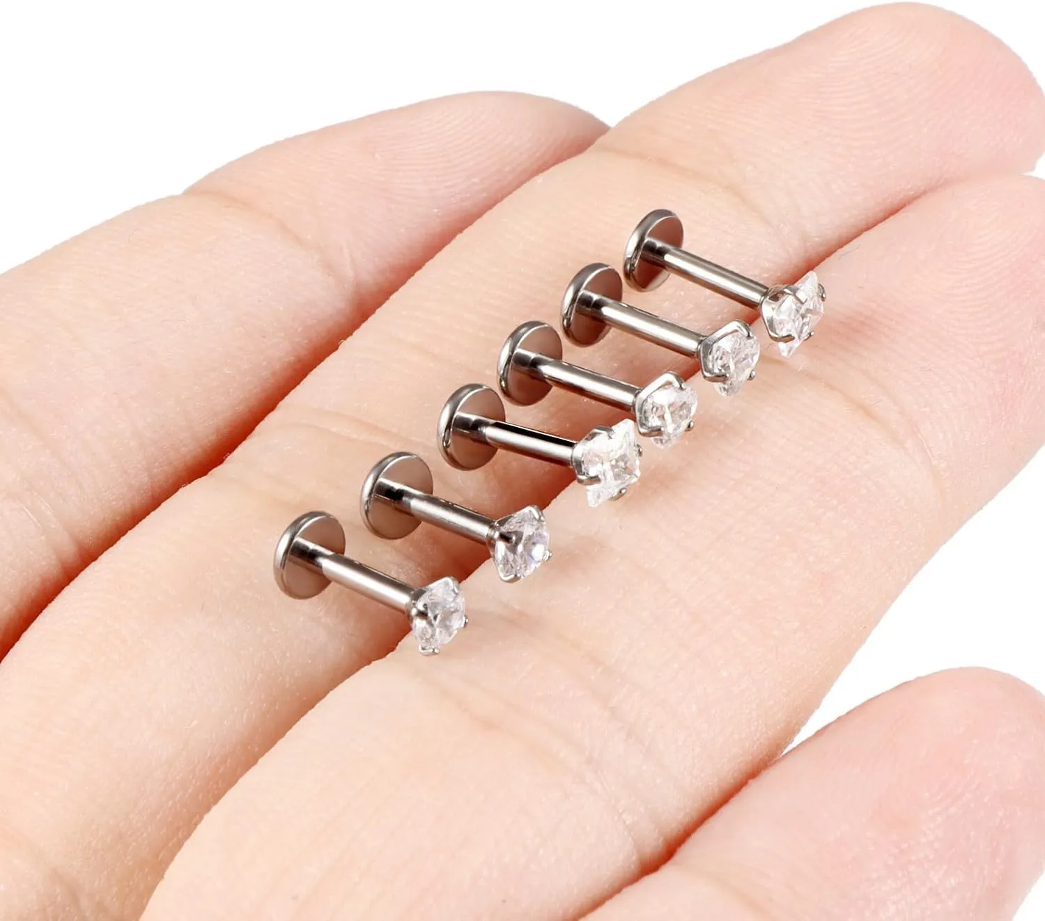 Cisyozi 20G 18G 16G Titanium Flat Back Nose Rings Hypoallergenic Medical Grade Diamond Nose Rings Studs for Women Men Internal Threaded Nose Studs Piercings Jewelry for Sensitive Skin