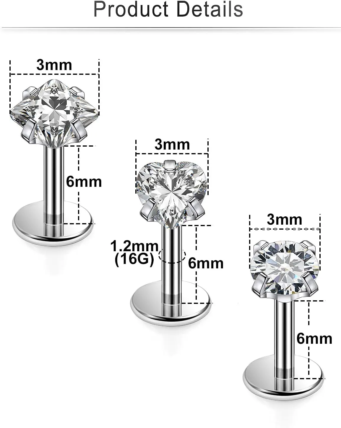 Cisyozi 20G 18G 16G Titanium Flat Back Nose Rings Hypoallergenic Medical Grade Diamond Nose Rings Studs for Women Men Internal Threaded Nose Studs Piercings Jewelry for Sensitive Skin