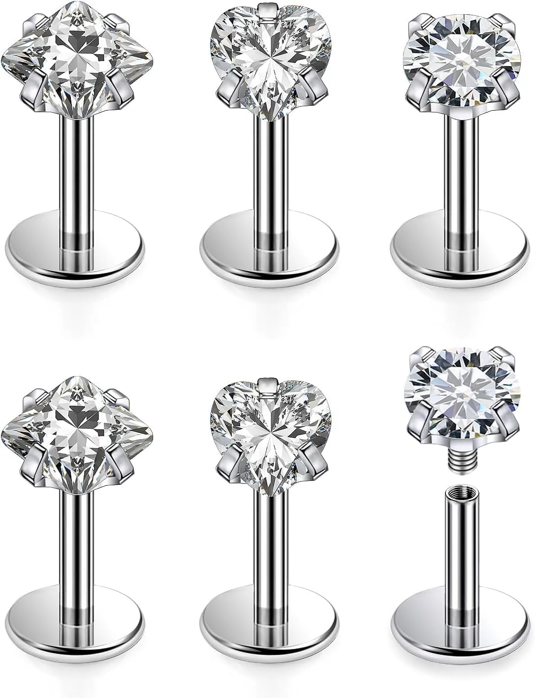 Cisyozi 20G 18G 16G Titanium Flat Back Nose Rings Hypoallergenic Medical Grade Diamond Nose Rings Studs for Women Men Internal Threaded Nose Studs Piercings Jewelry for Sensitive Skin