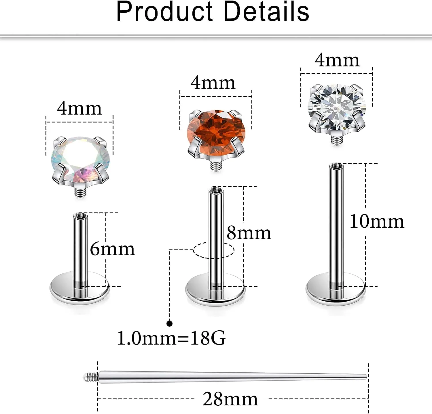 Cisyozi G23 Titanium 20G 18G 16G Fat Back Nose Rings Studs Internally Threaded Lip Labret Medusa Rings Studs Cartilage Tragus Helix Conch Earrings Piercing Jewelry for Women Men 6mm 8mm 10mm Bars