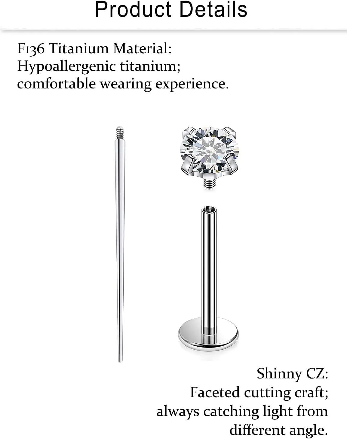 Cisyozi G23 Titanium 20G 18G 16G Fat Back Nose Rings Studs Internally Threaded Lip Labret Medusa Rings Studs Cartilage Tragus Helix Conch Earrings Piercing Jewelry for Women Men 6mm 8mm 10mm Bars