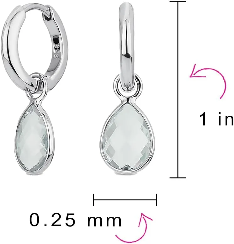 Classic Vintage Style Cocktail Wedding Party Small 1.5 CTW Simulated Gemstone AAA CZ Pear Shaped Dangling Teardrop Huggie Earrings For Women Latch Hinge Back 14K Gold .925 Sterling Silver