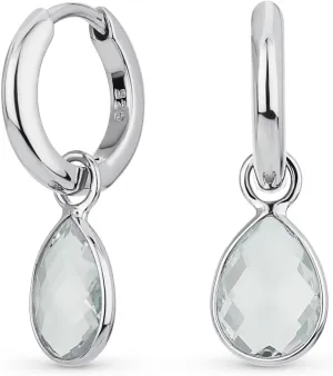 Classic Vintage Style Cocktail Wedding Party Small 1.5 CTW Simulated Gemstone AAA CZ Pear Shaped Dangling Teardrop Huggie Earrings For Women Latch Hinge Back 14K Gold .925 Sterling Silver
