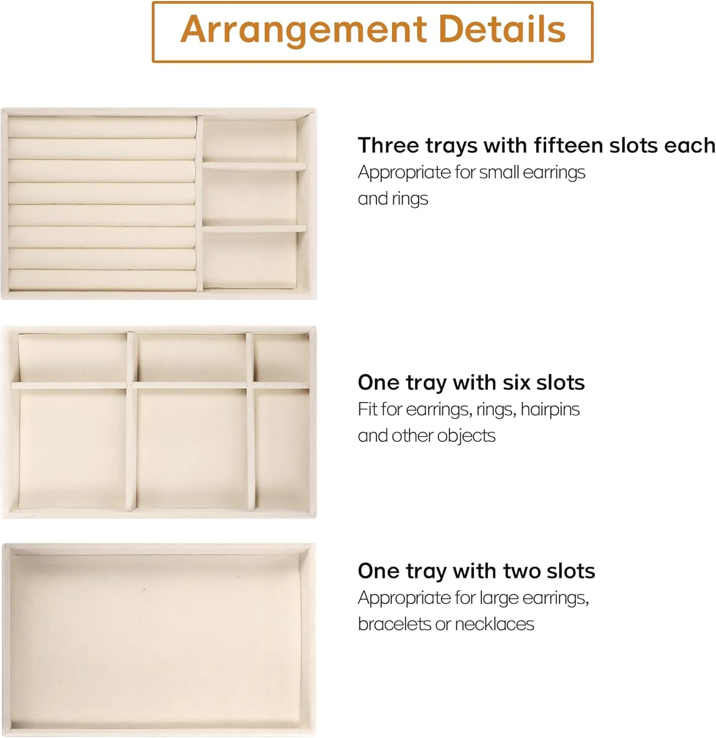 Clear Acrylic Jewelry Box with 3 Velvet Drawers, Jewelry Organizer for Women & Girls - Earring, Ring, Necklace, Bracelet Storage Case (Beige, 3 layers)