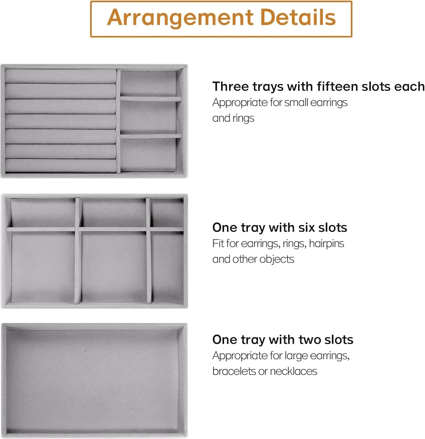Clear Acrylic Jewelry Box with 3 Velvet Drawers, Jewelry Organizer for Women & Girls - Earring, Ring, Necklace, Bracelet Storage Case (Gray, 3 layers)