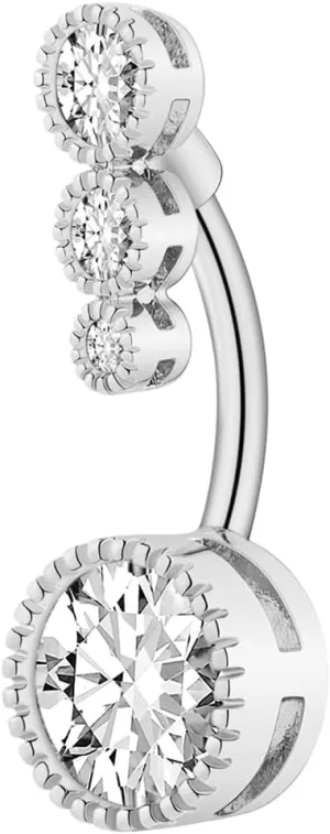 Clicker Belly Button Rings for Women Dangle Belly Rings Cute CZ Opal Reverse Navel Rings Body Piercing Jewelry for Women 14G Silver Gold Tone