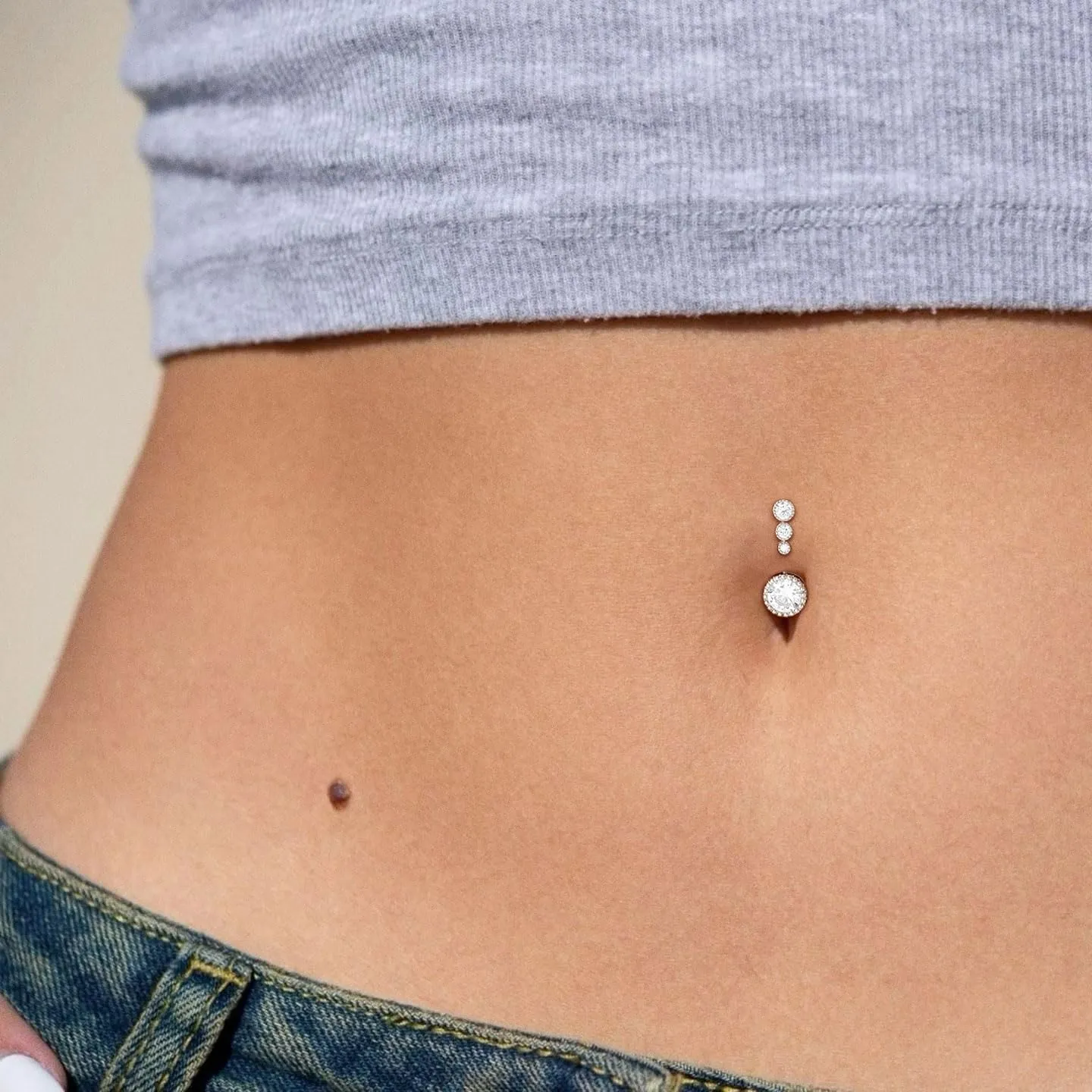 Clicker Belly Button Rings for Women Dangle Belly Rings Cute CZ Opal Reverse Navel Rings Body Piercing Jewelry for Women 14G Silver Gold Tone