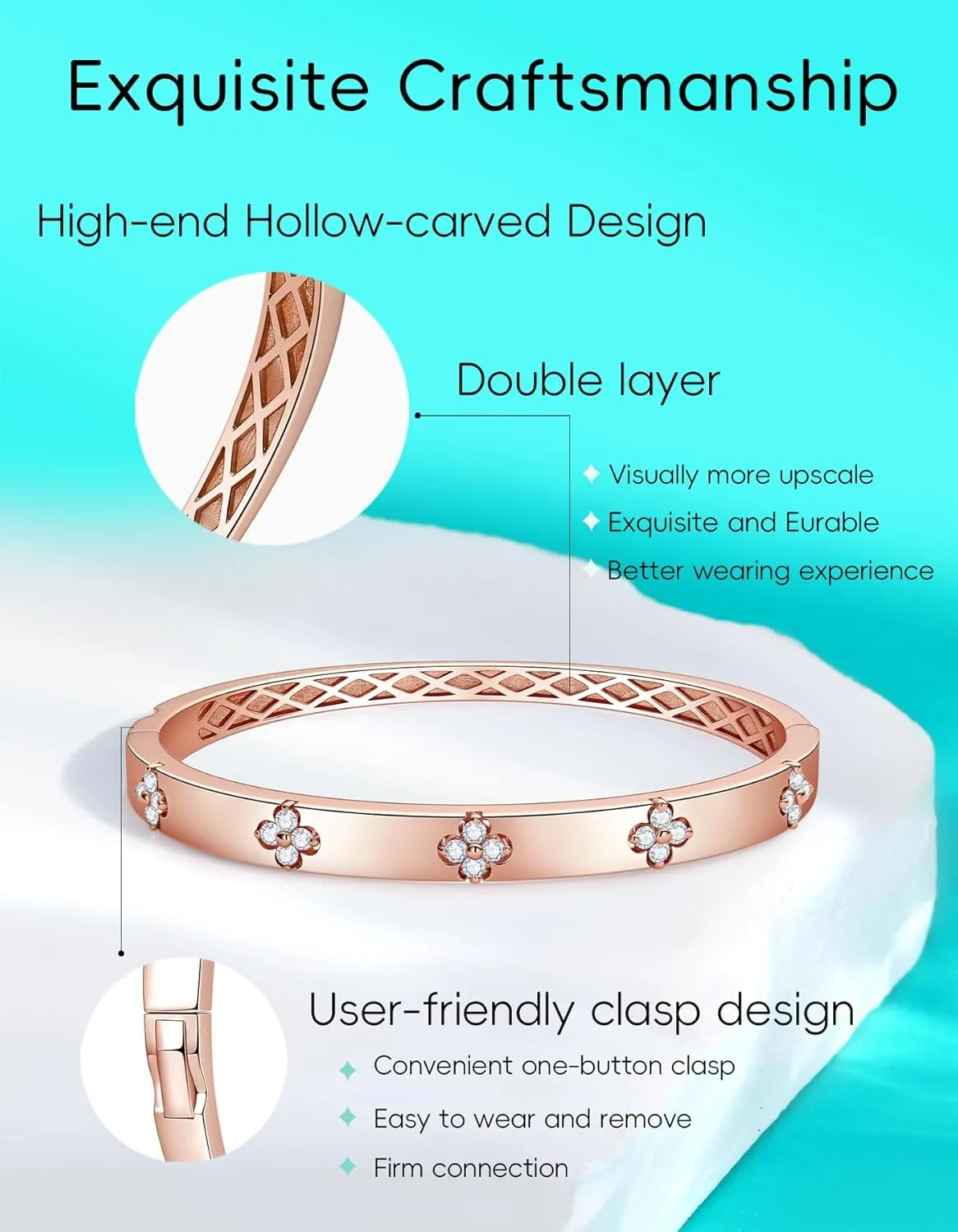 Clover Emerald/Moissanite Bracelets for Women Gifts | Premium Emerald and Moissanite (D Clolor VVS1 Clarity 3EX Cut) | S925 Sterling Silver Plated 18K Gold Stackable Non Tarnish