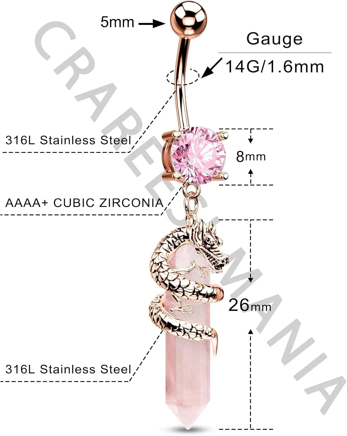 CM Crareesi Mania Halloween Belly Button Ring 14G Dragon Dangle Belly Ring Burn Silver Navel Piercing Jewelry Purple Belly Button Piercing