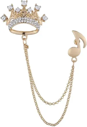 coadipress Crown With Hanging Chain Brooch for Women Men Elegant Gentlemen Gold Silver Crystal Crown Lapel Pin Vintage Rhinestone Wedding Brooch Suit Shirt Pin Accessories