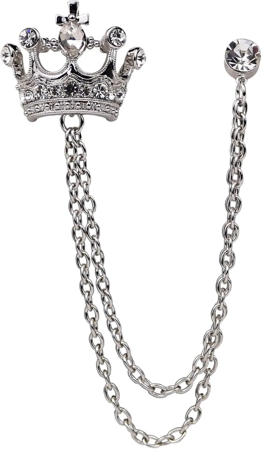 coadipress Crown With Hanging Chain Brooch for Women Men Elegant Gentlemen Gold Silver Crystal Crown Lapel Pin Vintage Rhinestone Wedding Brooch Suit Shirt Pin Accessories