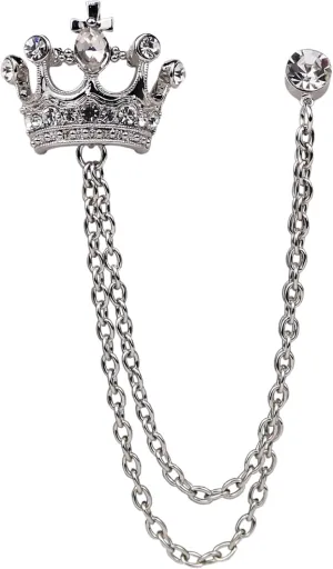 coadipress Crown With Hanging Chain Brooch for Women Men Elegant Gentlemen Gold Silver Crystal Crown Lapel Pin Vintage Rhinestone Wedding Brooch Suit Shirt Pin Accessories