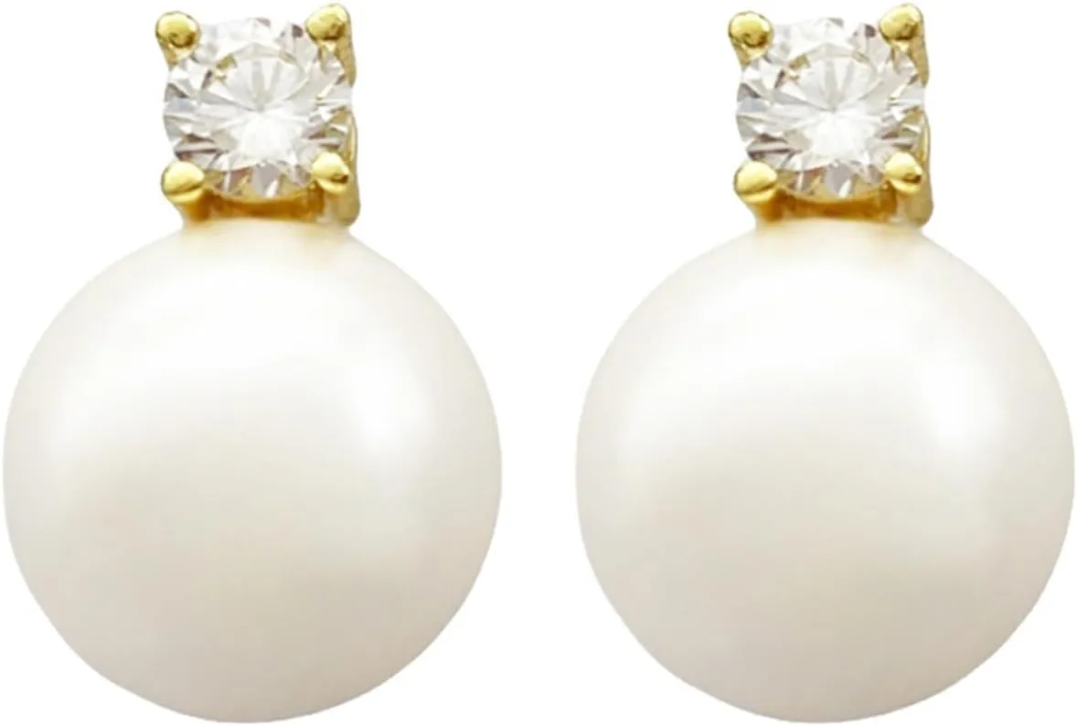 coadipress Pearl Stud Earrings for Women Dainty Trendy White Pearls Rhinestone Stud Earrings Classical Round Simulated Pearl Earrings Bridesmaids Wedding Party Statement Jewelry Gift