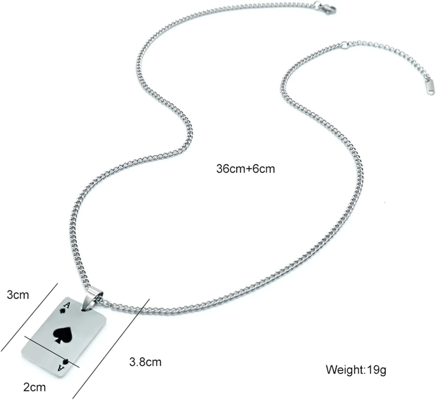 coadipress Punk Stainless Steel Playing Card Poker Tag Pendant Necklace for Women Men Lucky Rock Ace of Spade Heart Royal Flush Games Chain Necklace Hip Hop Unisex Jewelry Gift