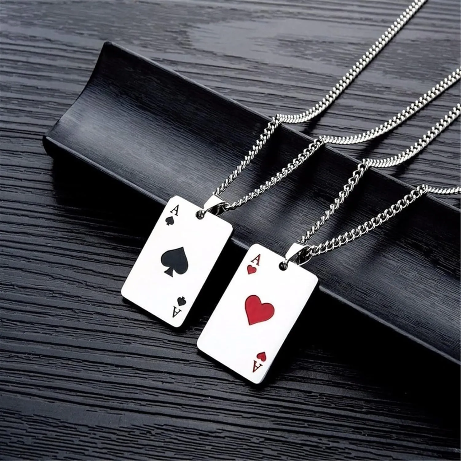 coadipress Punk Stainless Steel Playing Card Poker Tag Pendant Necklace for Women Men Lucky Rock Ace of Spade Heart Royal Flush Games Chain Necklace Hip Hop Unisex Jewelry Gift