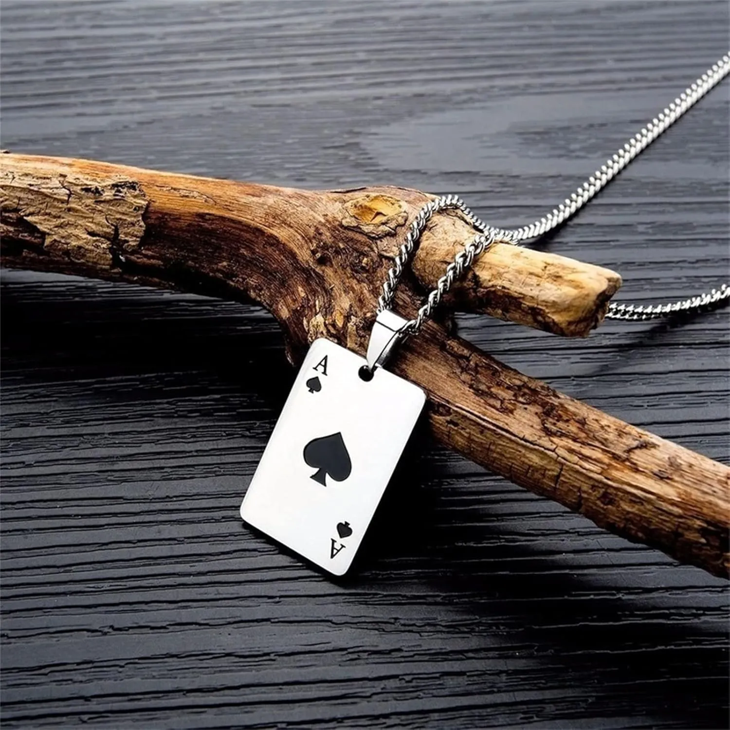 coadipress Punk Stainless Steel Playing Card Poker Tag Pendant Necklace for Women Men Lucky Rock Ace of Spade Heart Royal Flush Games Chain Necklace Hip Hop Unisex Jewelry Gift