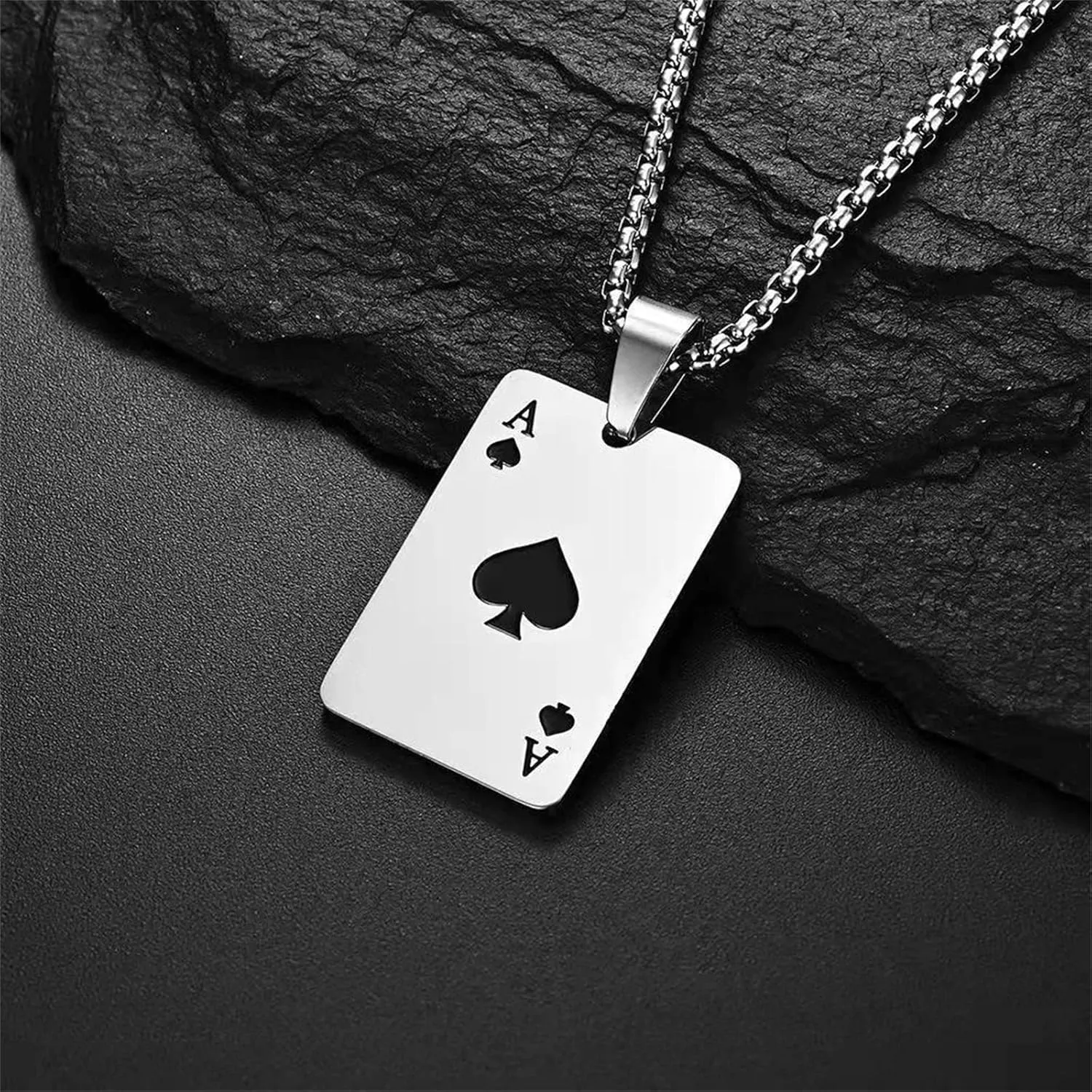 coadipress Punk Stainless Steel Playing Card Poker Tag Pendant Necklace for Women Men Lucky Rock Ace of Spade Heart Royal Flush Games Chain Necklace Hip Hop Unisex Jewelry Gift