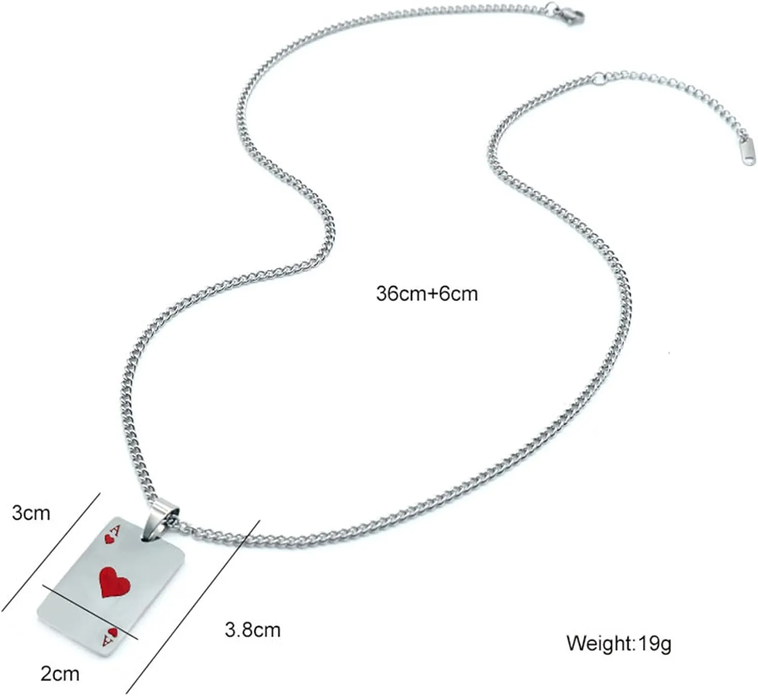 coadipress Punk Stainless Steel Playing Card Poker Tag Pendant Necklace for Women Men Lucky Rock Ace of Spade Heart Royal Flush Games Chain Necklace Hip Hop Unisex Jewelry Gift