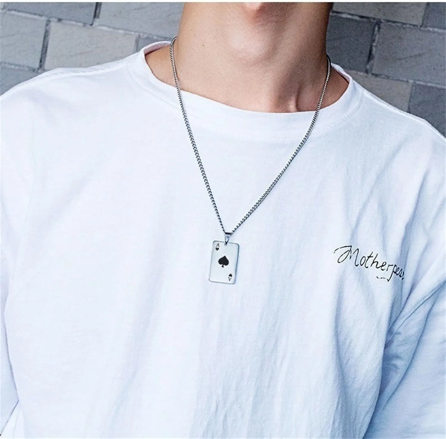 coadipress Punk Stainless Steel Playing Card Poker Tag Pendant Necklace for Women Men Lucky Rock Ace of Spade Heart Royal Flush Games Chain Necklace Hip Hop Unisex Jewelry Gift