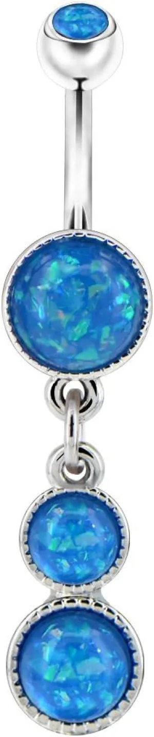 COCHARM Cute Dangly Opal Belly Button Rings 14g 316L Stainless Steel Dangle Navel Rings for Women Belly Button Piercing Dangling Navel Bar