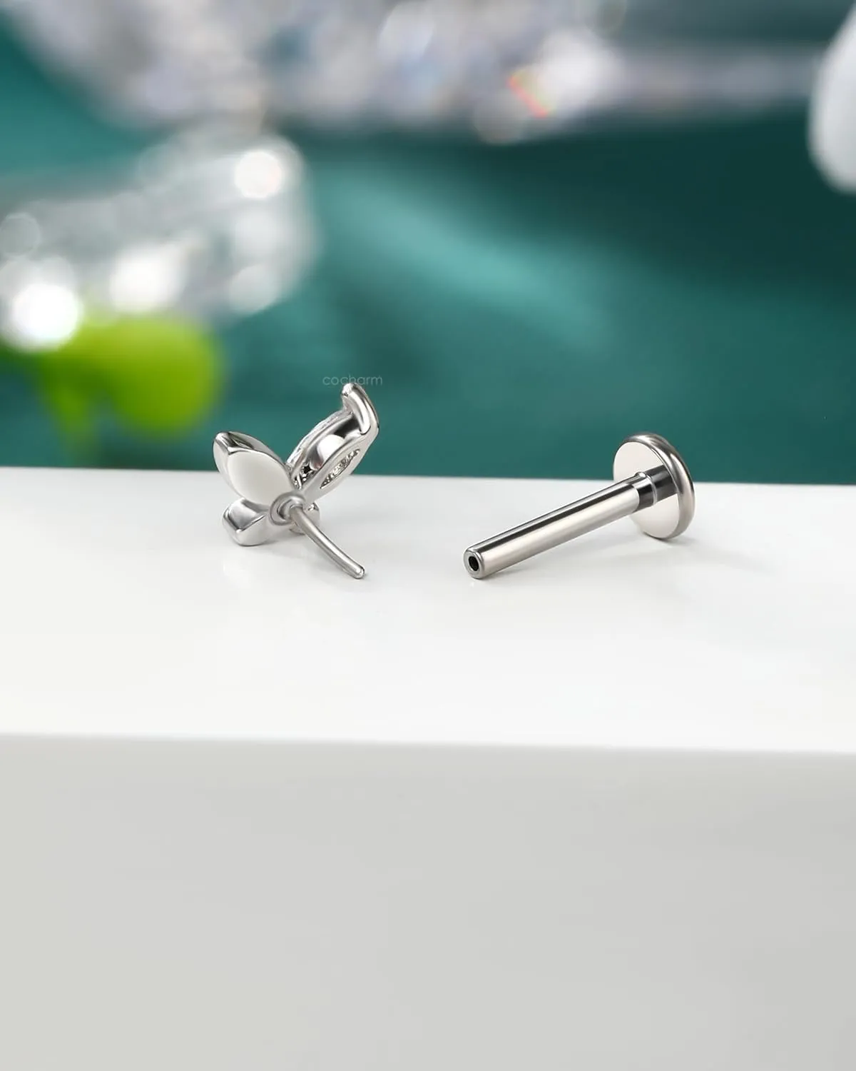 COCHARM Titanium Post Helix/Tragus/Conch/Cartilage Piercing Jewelry 16G 6mm/8mm-Threadless Butterfly Tragus/Cartilage Earring Stud with Flat Back, Surgical Steel Helix Jewelry in Gold & Silver