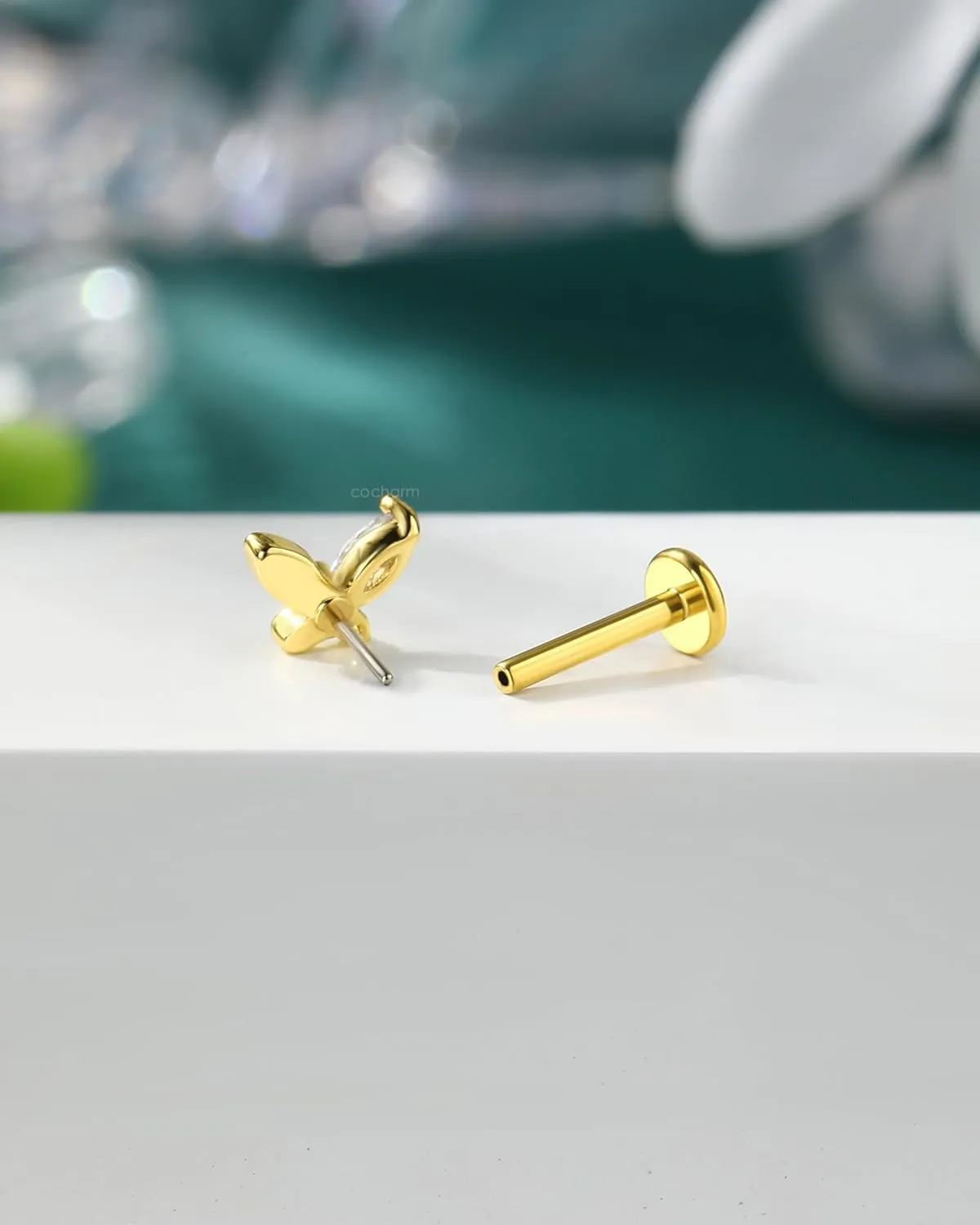 COCHARM Titanium Post Helix/Tragus/Conch/Cartilage Piercing Jewelry 16G 6mm/8mm-Threadless Butterfly Tragus/Cartilage Earring Stud with Flat Back, Surgical Steel Helix Jewelry in Gold & Silver