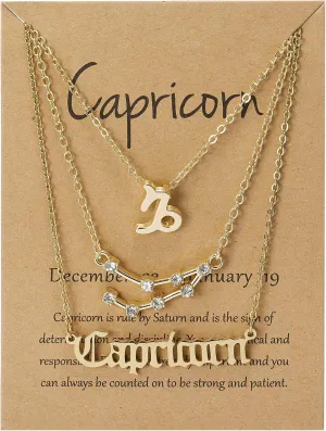 COLORFUL BLING 3Pcs 12 Constellation Zodiac Sign Layered Choker Necklaces Set Letter Astrology Horoscope with Message Card for Women Jewelry