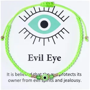 COLORFUL BLING Evil Eyes Bracelet for Female Teen Girl Amulet Pink Protection Bracelet Good Luck Adjustable String Bracelet Exquisite Card Packaging-F green