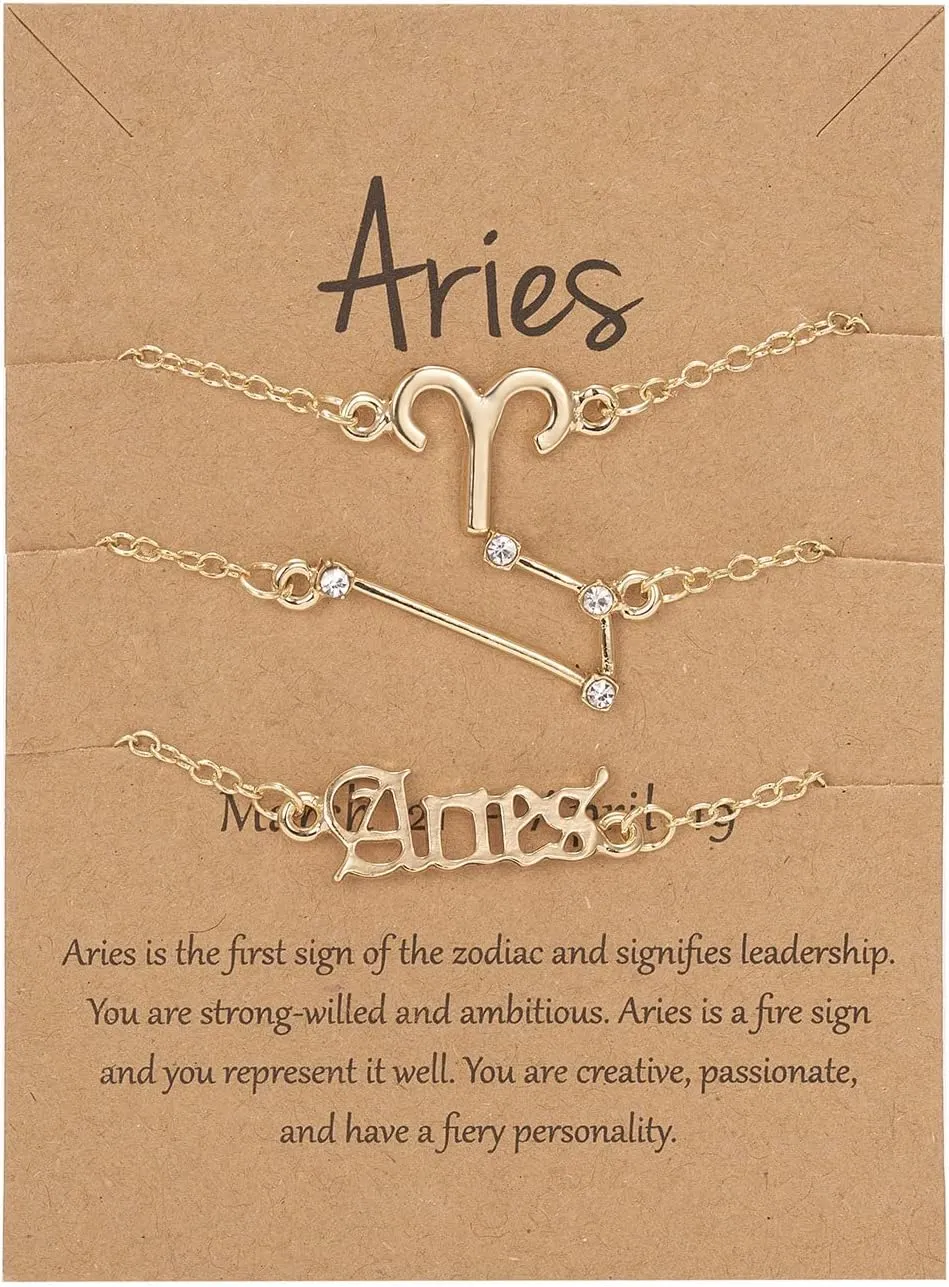 COLORFUL BLING Gold Plated Zodiac Constellation Sign Bracelets for Women Men 12 Birth Months Exquisite Letter Old English Astrology Bracelet Horoscope Jewelry Birthday Gift