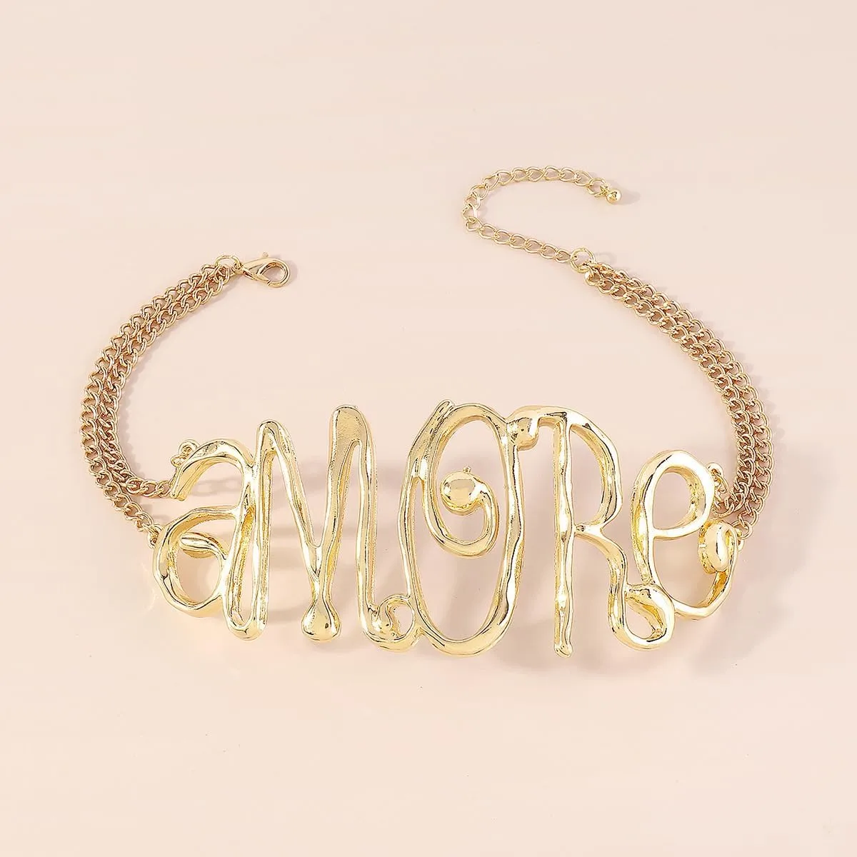 COLORFUL BLING Hip Hop Love Choker Necklace for Women Punk Chunky Gold Plated Love Heart Letter Collar Necklace Statement Jewelry Birthday Gifts
