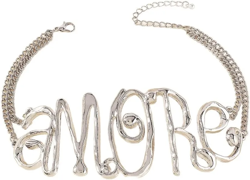 COLORFUL BLING Hip Hop Love Choker Necklace for Women Punk Chunky Gold Plated Love Heart Letter Collar Necklace Statement Jewelry Birthday Gifts