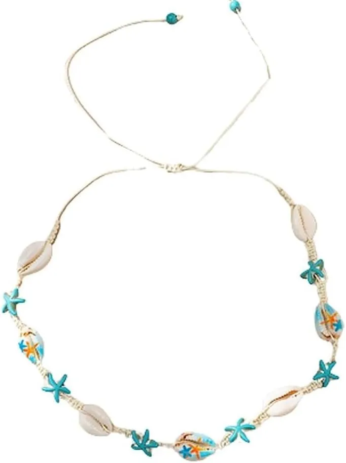 COLORFUL BLING Natural Shell Necklace Bracelet Anklet Set Handmade Seashell Turtle Starfish Adjustable Pearl Choker Necklace for Women Summer Boho Hawaii Beach Holiday Jewelry