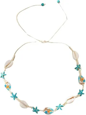 COLORFUL BLING Natural Shell Necklace Bracelet Anklet Set Handmade Seashell Turtle Starfish Adjustable Pearl Choker Necklace for Women Summer Boho Hawaii Beach Holiday Jewelry