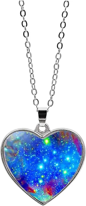 Colorful Galaxy Heart Pendants Necklace for Women Dainty Double Sided Rhinestone Crystal Silver Chain Necklace Jewelry for Her Friend Wife Mom Anniversary Birthday Party Valentines Mother's Day Gifts