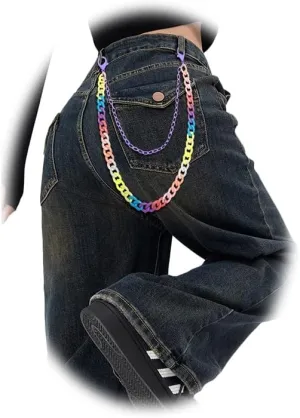 Colorful Rainbow Trousers Chain Hip Hop Pants Chain MUltilayer Cute Dancer Jeans Chain for Women Wallet Key Chain (Purple)