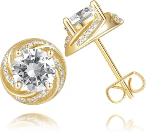 Cossa 14K Gold Stud Earrings for Women Gold Stud Earrings for Women Hypoallergenic Earring with Modern Rotated Textured Design Small Earring Studs