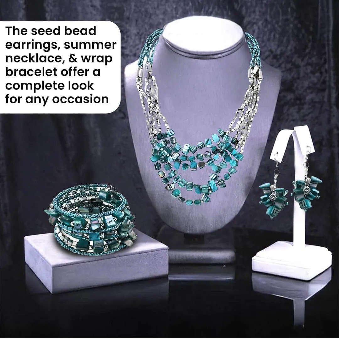 Costume Jewelry Sets for Women Beaded Bracelet Earrings and Necklace Set Handmade Seed Bead Beach Boho Jewelry Birthday Gifts for Her 22"