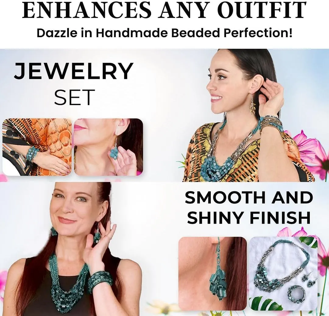 Costume Jewelry Sets for Women Beaded Bracelet Earrings and Necklace Set Handmade Seed Bead Beach Boho Jewelry Birthday Gifts for Her 22"