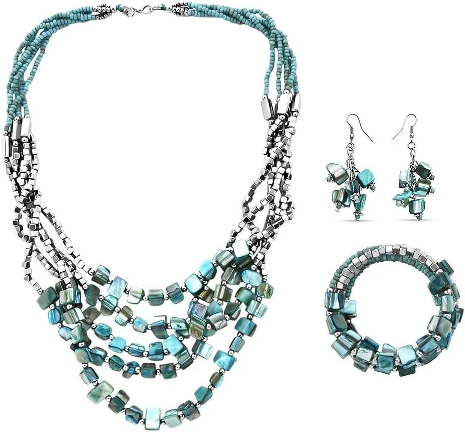 Costume Jewelry Sets for Women Beaded Bracelet Earrings and Necklace Set Handmade Seed Bead Beach Boho Jewelry Birthday Gifts for Her 22"