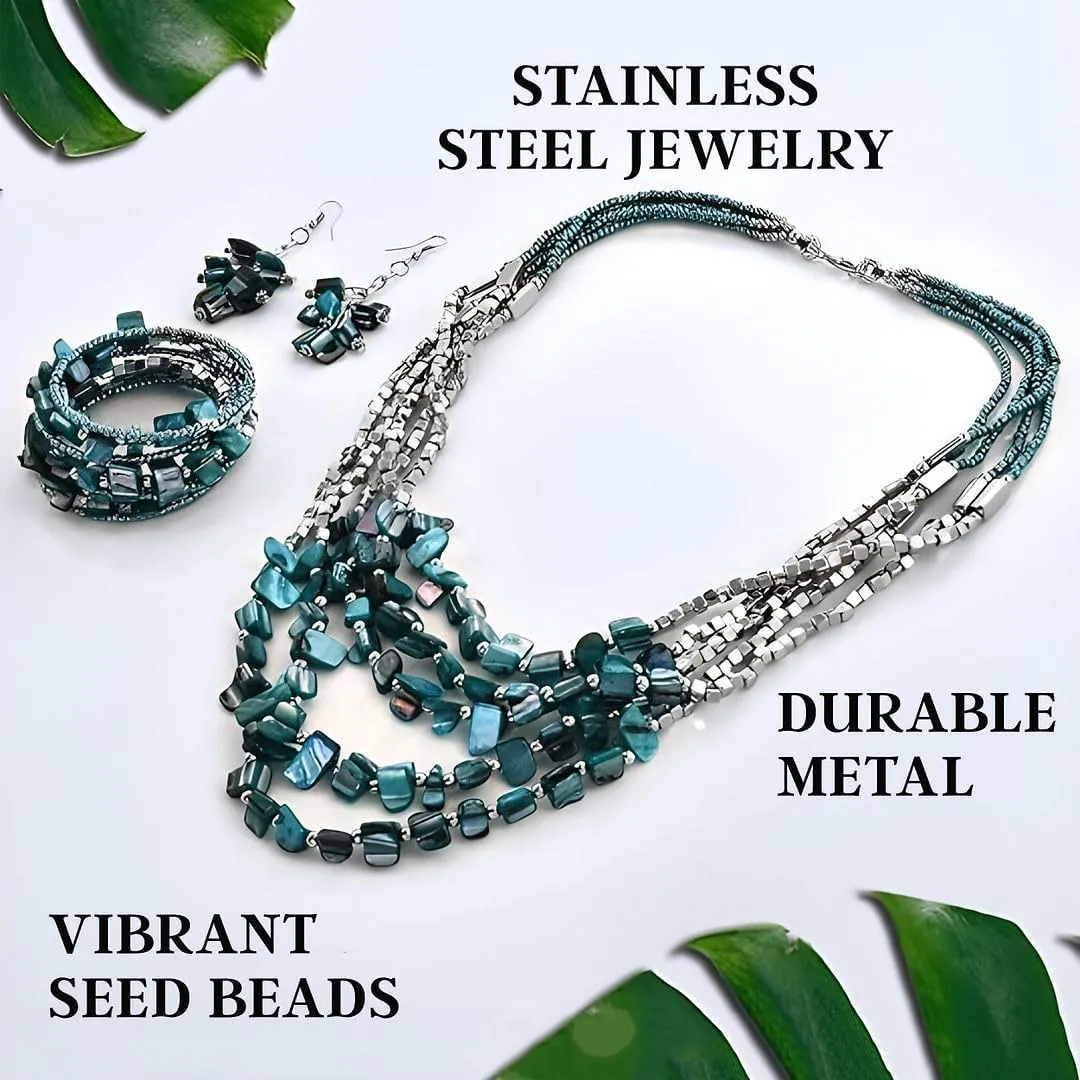 Costume Jewelry Sets for Women Beaded Bracelet Earrings and Necklace Set Handmade Seed Bead Beach Boho Jewelry Birthday Gifts for Her 22"