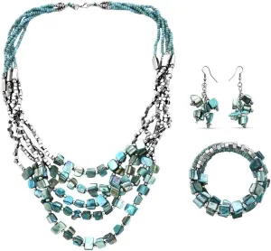 Costume Jewelry Sets for Women Beaded Bracelet Earrings and Necklace Set Handmade Seed Bead Beach Boho Jewelry Birthday Gifts for Her 22"