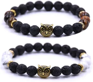Couple Bracelets Owl Charm Beaded Bracelets Set Womens Healing Energy Lucky Stone Bracelets