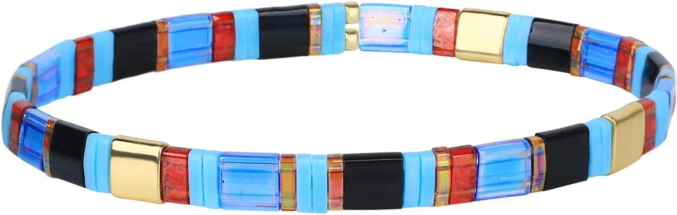 CQUAN CHI Tila Bead Bracelet Women Strand Bracelet Flat Bead Bracelet Handmade Stack Friendship Bracelet 07H