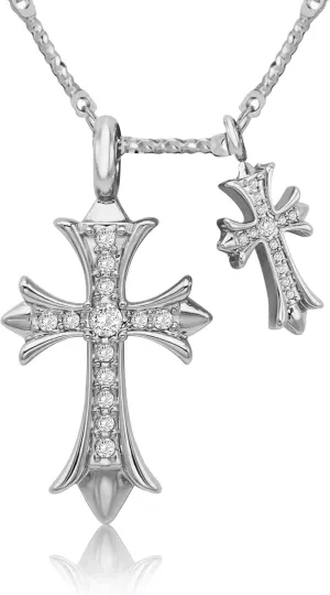 Cross Necklace for Women14K Gold Plated Double Cross Pendant Diamond Necklace Teen Men Religious Gifts-Gold