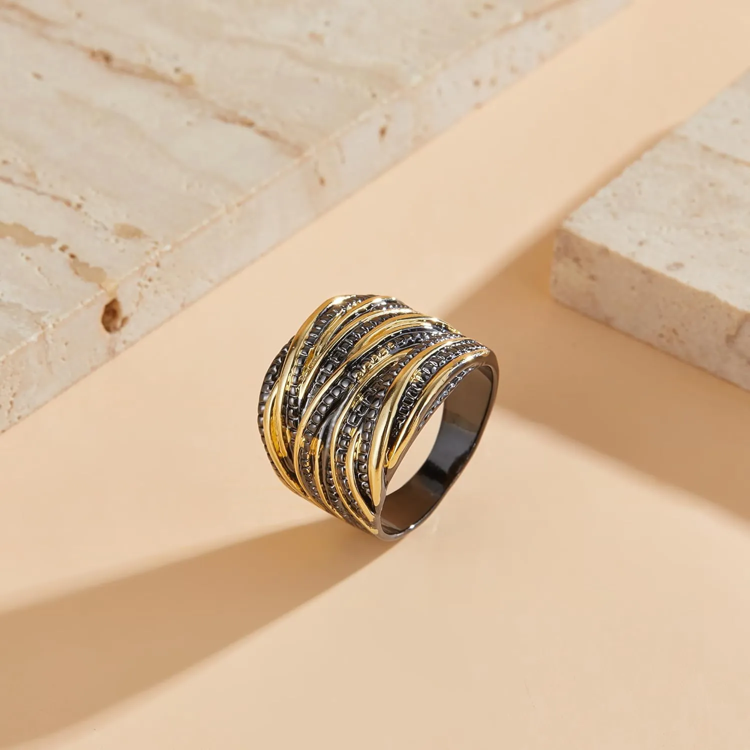 Cross Rings for Women, Chunky Silver Statement Rings Gold Rings Vintage 2 Tone 14K Gold Plated Ring Intertwined Wide Band Costume Jewelry